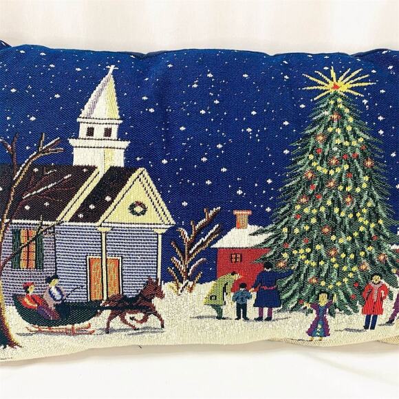 Vtg Pair Christmas Scene Ornaments Tapestry Throw Pillows 16” x 11" Multicolor - Picture 2 of 9